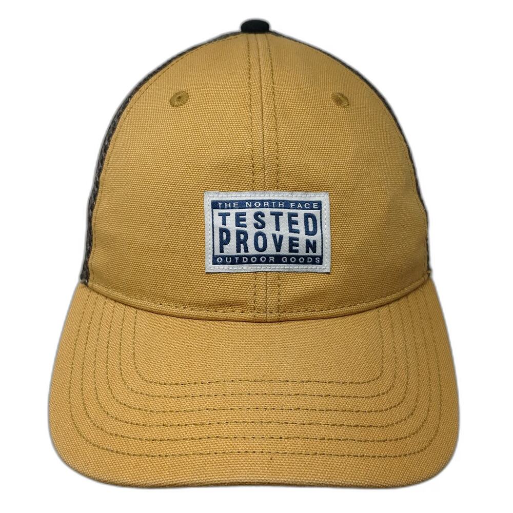The North Face Trucker Hat Yellow One Size Mesh Back Snapback Patch Outdoor Cap